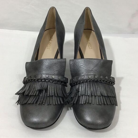 Nine West Leather Pewter Fringe Detail Pumps Size 9M - Picture 3 of 11